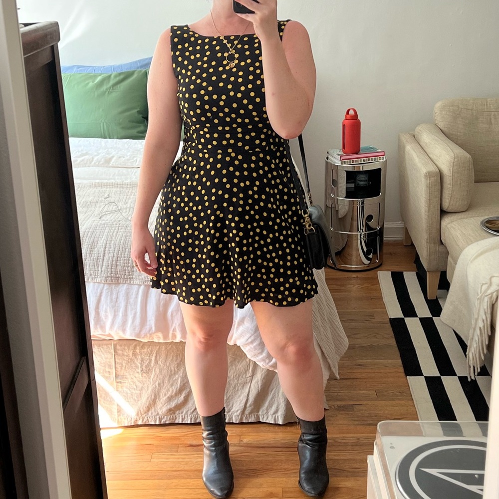 Reformation Polka Dot Mini Dress - Black and Yellow